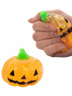 Bright Pumpkin-Shaped Glitter Squishy Squeeze Toy